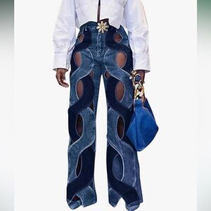 EUC Blue Jeans Weave Rope Detail Open Front Jeans Small, US 4-6